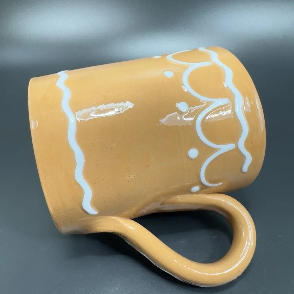 Pier 1‎ Coffee Mug Cup Brown Gingerbread White Swirl Mug Hand Painted Italy